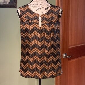 Tory Burch Black and Tan Geometric Blouse, Size 4